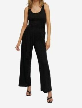 KUWALLA Wide Leg  Black Jumpsuit Jogger Sweatpants Athleisure Casual - M